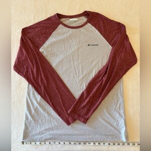 Columbia Men's Long Sleeve Raglan Shirt in Maroon and Light Gray